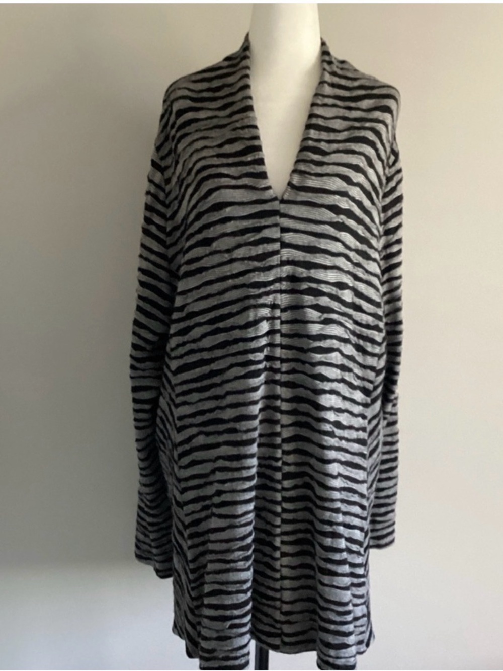 Toni T by Toni Plus Textured Black and White Striped Tunic Sweater, Size 3X
